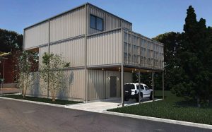 Rendering of back of the shipping container home Zachary Smithey and Joseph Bandalos are building in Old North St. Louis