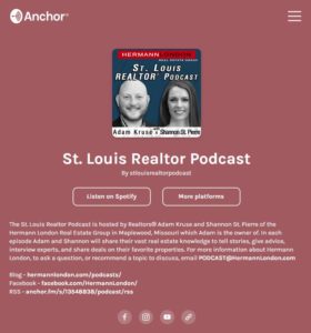 St Louis Realtor Podcast Anchor page example