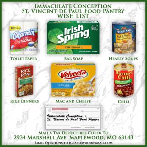 Immaculate Conception Wish List Food Pantry St. Vincent de Paul Society Maplewood